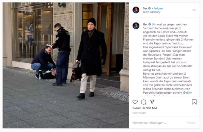 Flers Instagram Post. Dieser ist in voller Länge auf Instagram zu lesen. Fler