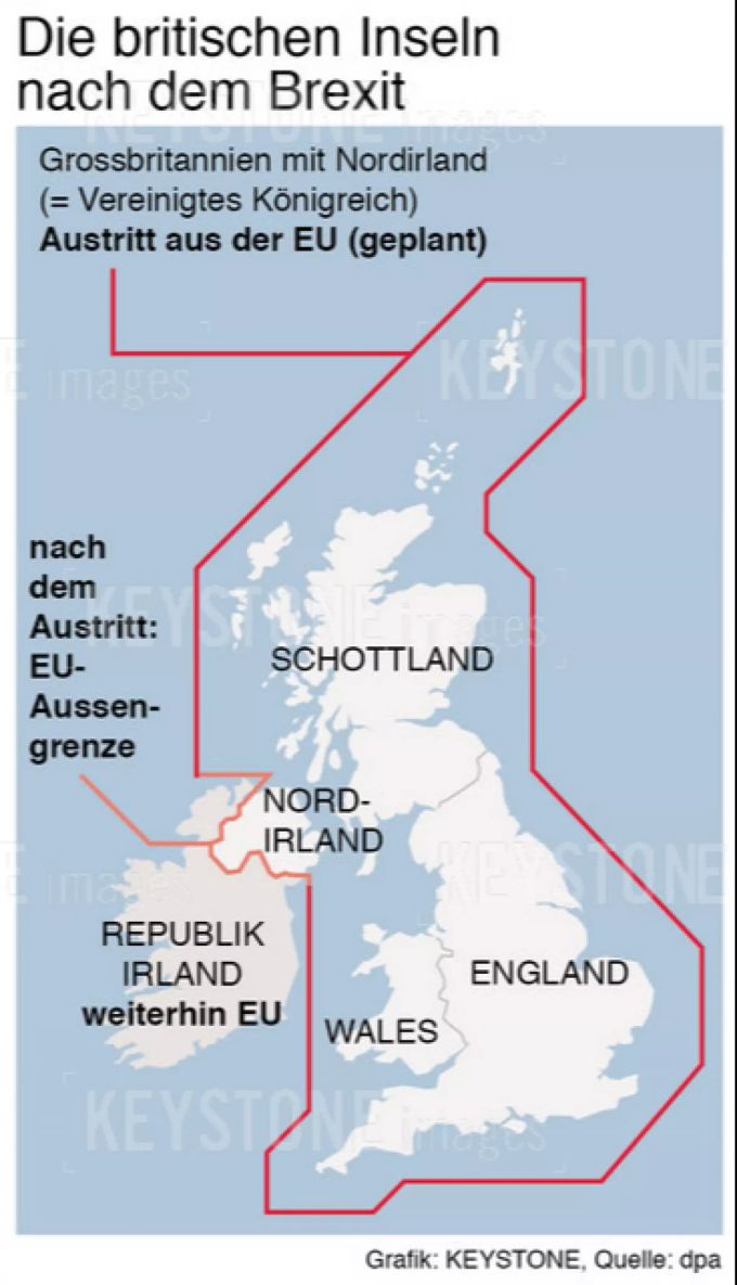 Um ein Aufflammen des irischen Bürgerkriegs zu verhindern, soll es keine Warenkontrollen an der Grenze zwischen Irland und Nordirland geben. Nirdirland