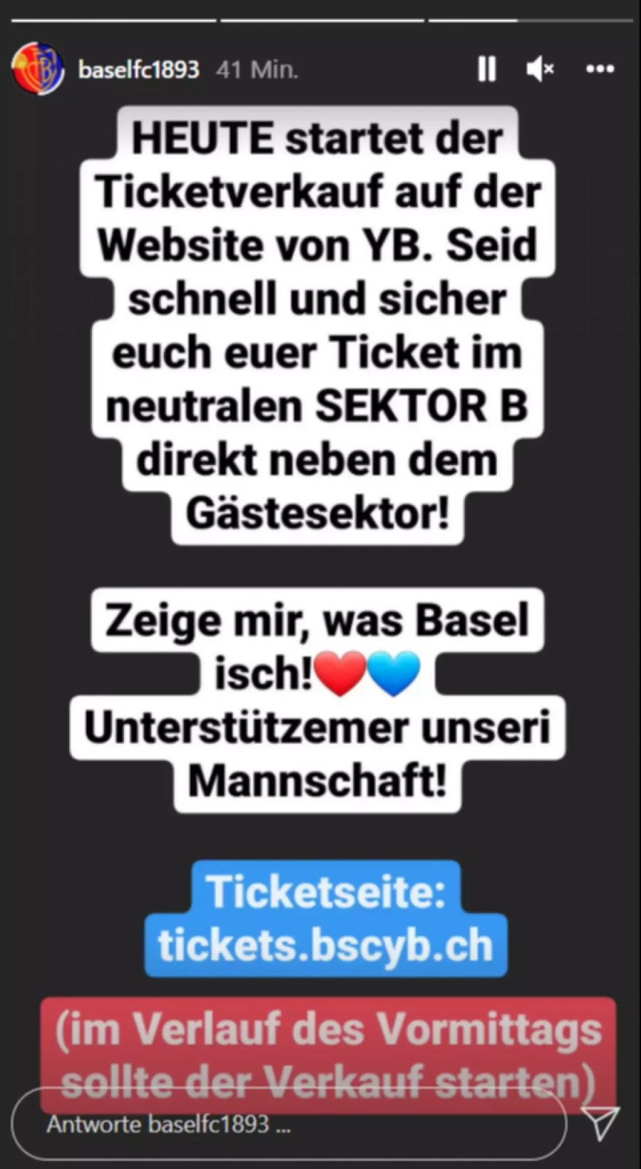 Die Fan-Seite «baselfc1893» rät, sich Tickets im neutralen Sektor B zu kaufen.