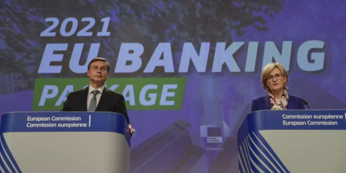 EU-Wirtschaftskommissar Valdis Dombrovskis und EU-Finanzkommissarin Mairead McGuinness gruppe der zwanzig wichtigsten industrie- und schwellenländer