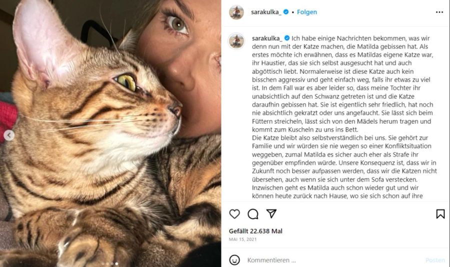 Das Büsi von Sara Kulka wurde kürzlich zwei Jahre alt.