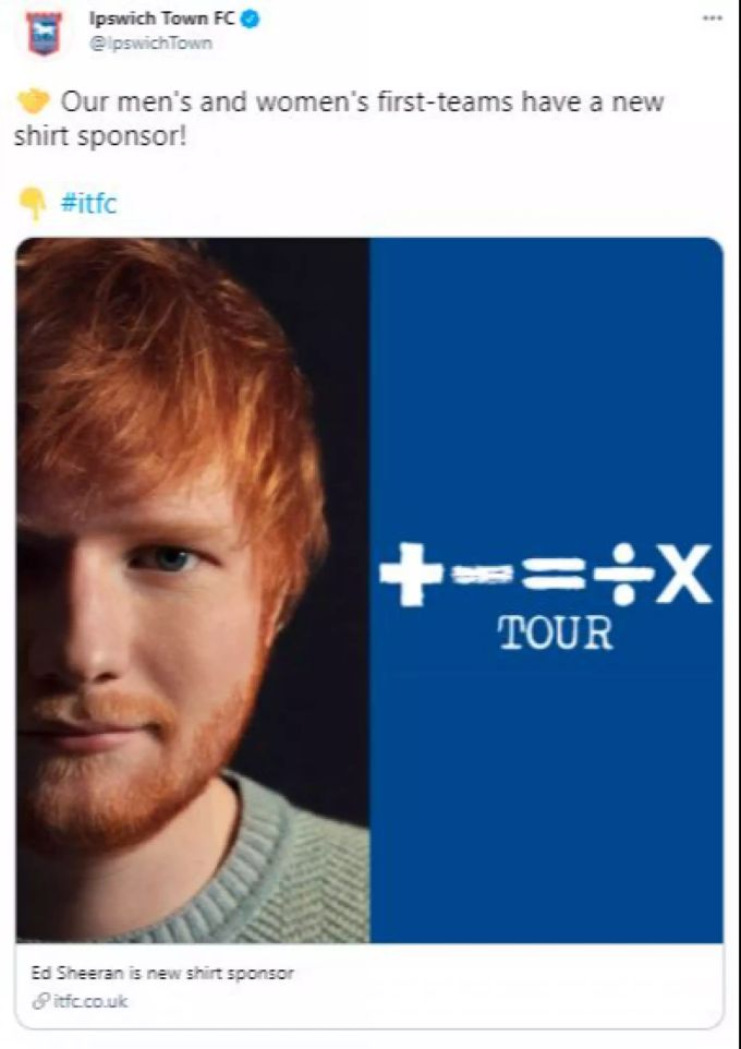 Ed Sheeran Wird Trikotsponsor Von Ipswich Town