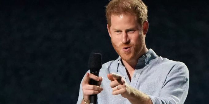 Der britische Prinz Harry, Herzog von Sussex, spricht beim Wohltätigkeitskonzert «Vax Live: The Concert to Reunite the World» im SoFi Stadium in Unterstützung der globalen Impfkampagne gegen das Coronavirus. Prinz Harry
