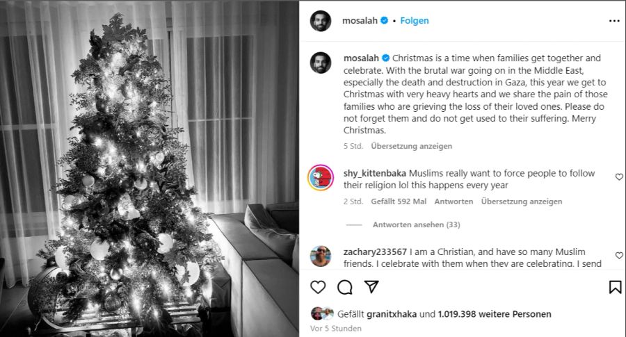 Für diesen Weihnachts-Post gerät Mohamed Salah in scharfe Kritik.