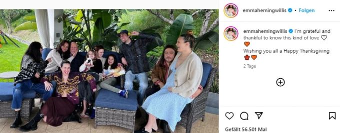 Bruce Willis (4 v.l.) im Kreise seiner Liebsten. Bruce Willis Familie Thanksgiving