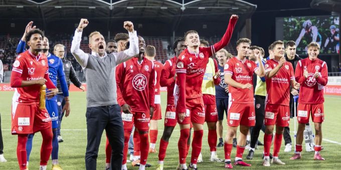 Die Thuner haben auch in Wil Grund zur Freude. (Archivbild) Challenge League FC Thun
