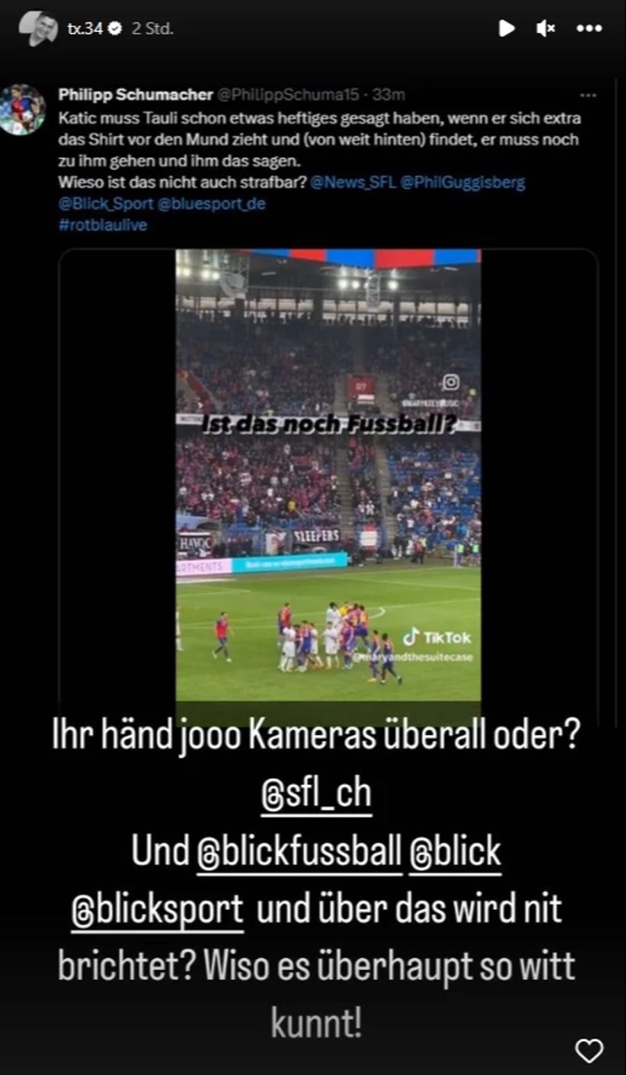 Zürichs Katic schien Xhaka Minuten vor dem Kopfstoss etwas zu sagen.