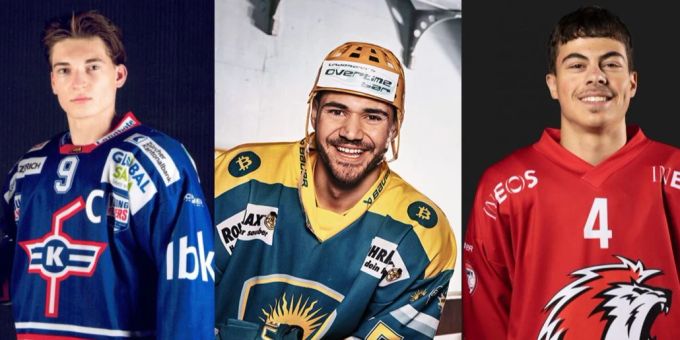 Gianluca Ogi (l.), Bo Salerno (m.) und Jayson Ren (r.) spielen für den EHC Winterthur in der Saison 2023/2024 Gianluca Ogi (l.), Bo Salerno (m.) und Jayson Ren (r.)