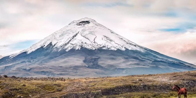 Der Cotopaxi ist mit 5897 M.ü.M. der zweithöchste Berg Ecuadors Vulkan schneebedeckt