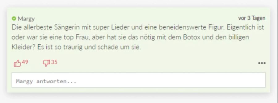 «Die allerbeste Sängerin» findet Leserin «Margy».