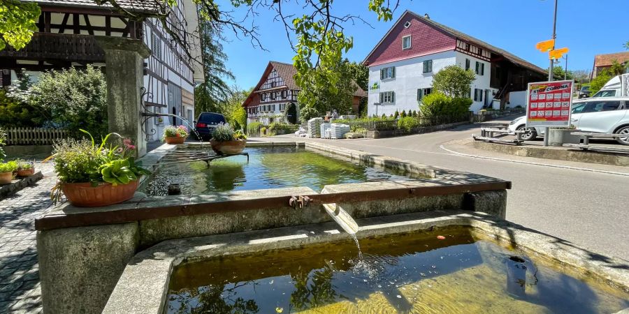 Ein Brunnen im Dorfzentrum von Buchberg.