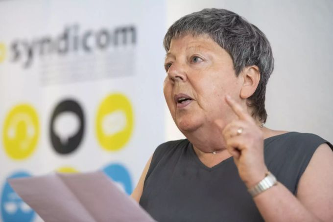 Dominique Diserens, Impressum, an der Kundgebung der Angestellten von den Zeitungen Le Matin und 24h, im Restaurant La Bruschetta, am Donnerstag, 28. Juni 2018, in Lausanne. dominique diserens