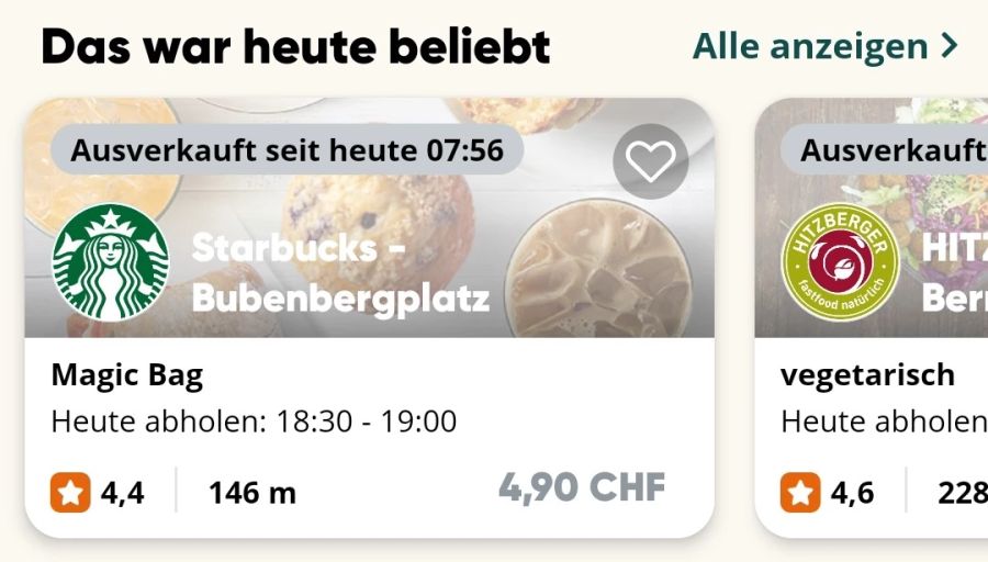 Am Dienstag, 9. November, waren die «Too Good To Go»-Päckli von der Starbucks-Filiale am Berner Bubenbergplatz schon um 8 Uhr morgens ausverkauft.