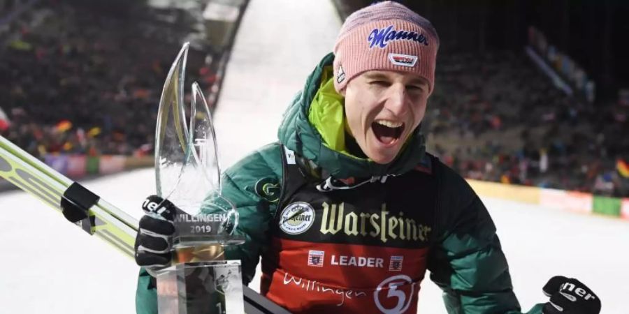 Will auch in Seefeld ausgelassen feiern: Skispringer Karl Geiger aus Deutschland. Foto: Arne Dedert