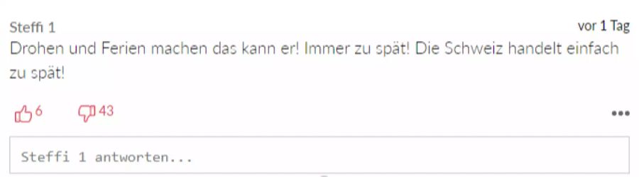 «Die Schweiz handelt einfach zu spät», findet auch «Steffi 1».