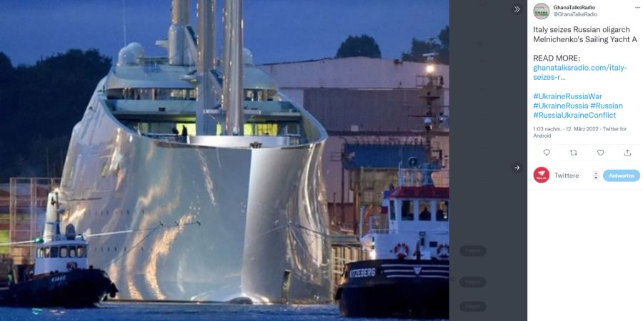 Die Jacht stand wegen Reparaturen im Hafen von Triest.