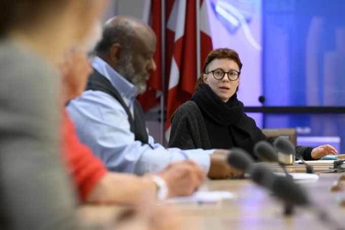Miriam Helfenstein vom Komitee für das Frontex-Referendum an der Medienkonferenz, 25. Februar 2022. Helfenstein Frontex-Referendum