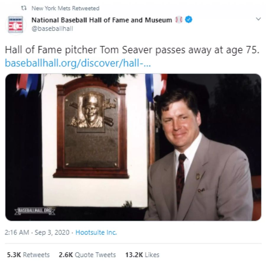 Die Baseball Hall of Fame teilte die traurige Nachricht mit.