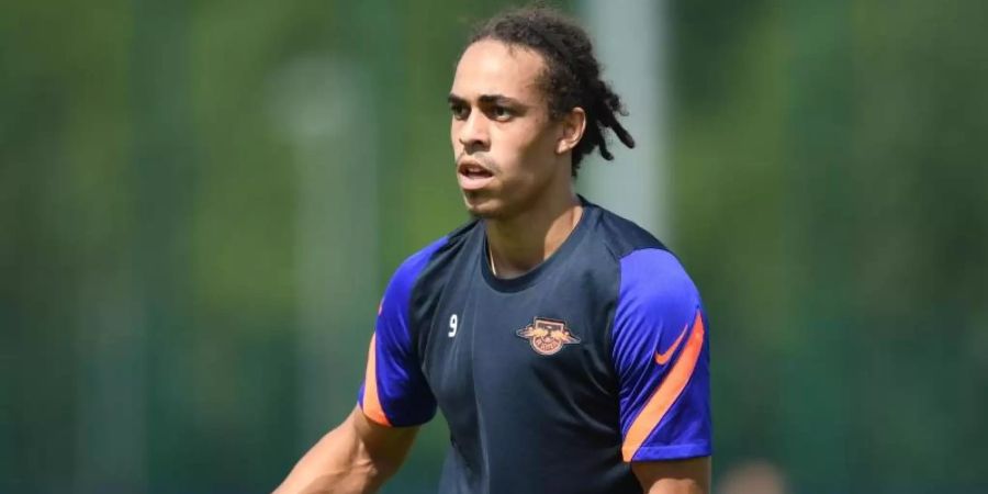 Yussuf Poulsen startet bei RB Leipzig als Sturmspitze. Foto: Florian Eisele/RB Leipzig/dpa