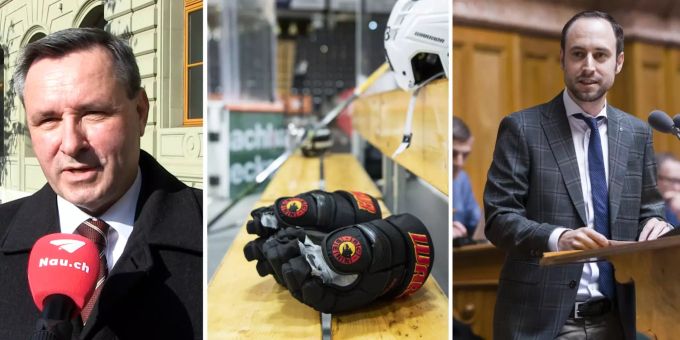 Die Berner Bürgerlichen Werner Salzmann (SVP, r.) und Christian Wasserfallen (FDP) kritisieren das Grossveranstaltungen-Verbot der kantonalen Regierung. Sportclubs Bern Salzmann Wasserfallen