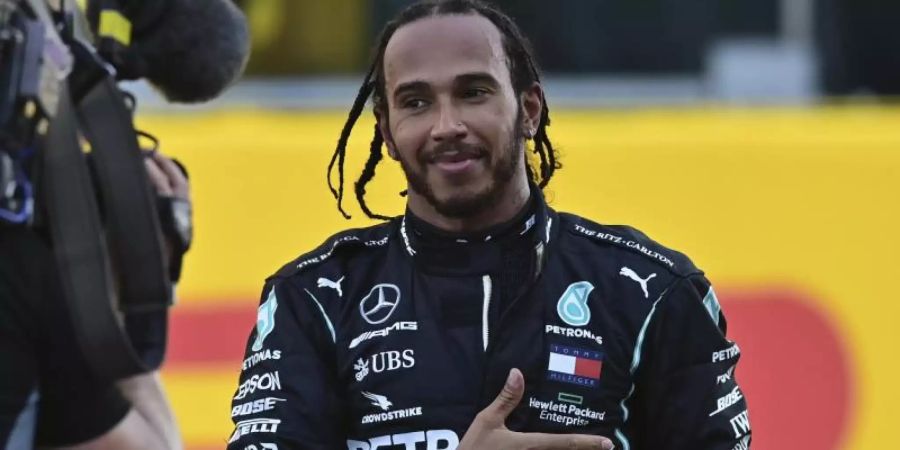 Lewis Hamilton holte in Mugello seinen 90. Grand-Prix-Sieg - Rekordhalter Michael Schumacher hat 91. Foto: Miguel Medina/Pool AFP/AP/dpa