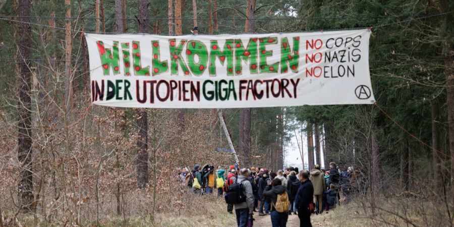 Ziel der Aktivisten ist es, eine Rodung des Waldstücks im Zuge einer geplanten Erweiterung des Tesla-Geländes mit Güterbahnhof zu verhindern.