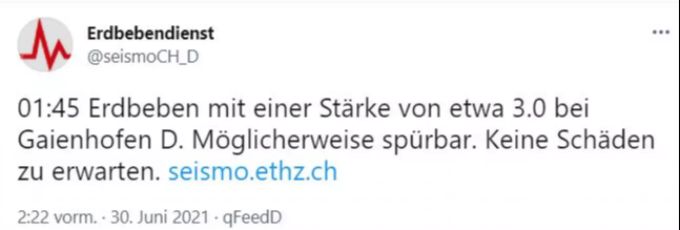 Der Schweizer Erdbebendienst meldet ein Beben am Bodensee. Erdbeben