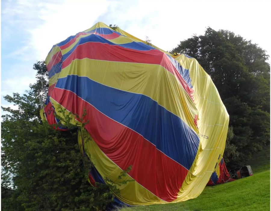 Farbiger Heissluftballon in einer Baumgruppe - zvg Kantonspolizei Schwyz
