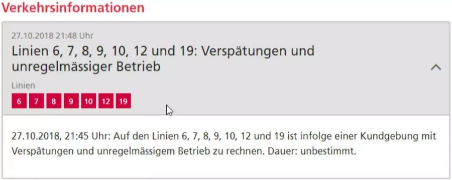 Bern Mobil berichtet von mehreren blockierten Buslinien und Verspätungen.