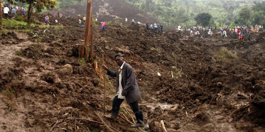 Ein Erdrutsch in Uganda im Jahr 2010.