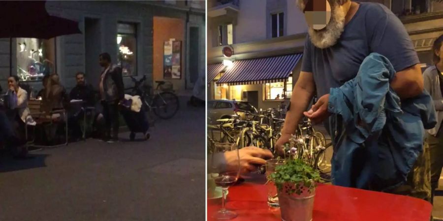 Bettler stören die Restaurantgäste ungeniert beim Essen.