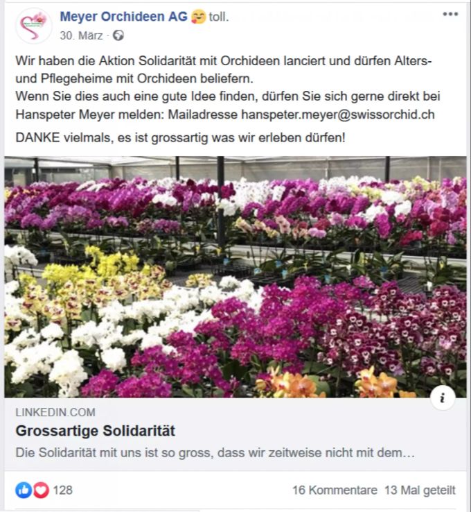Hanspeter Meyer teilt die Crowdfunding-Aktion auf LinkedIn und Facebook. Facebook Hanspeter Meyer