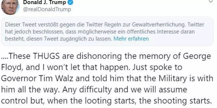 Twitter hat noch einen weiteren Tweet von Donald Trump mit einem Warnhinweis versehen. Foto: ---/Twitter/dpa