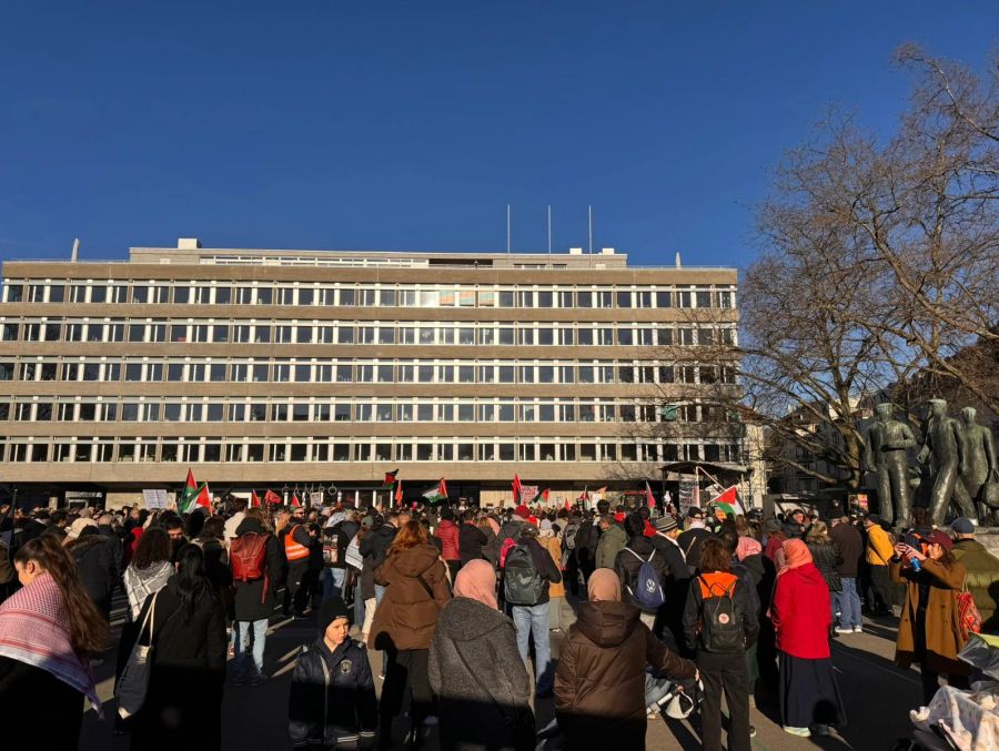 Für die Pro-Palästina-Demo haben sich Hunderte Menschen versammelt.