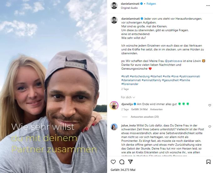 Daniel Aminati teilt offen die Behandlung seiner krebskranken Frau. Daniel Aminati