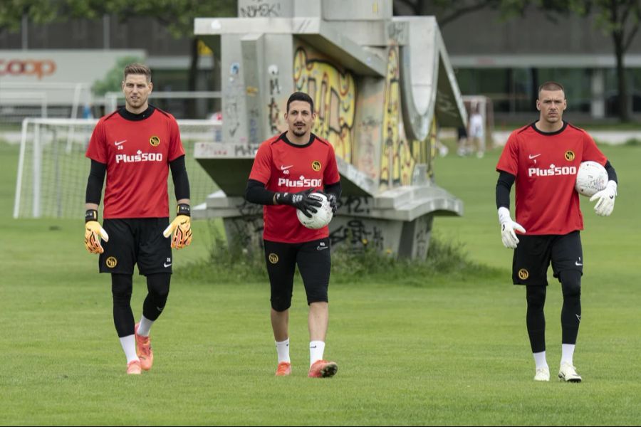 Die Goalies David von Ballmoos, Dario Marzino und Anthnoy Racioppi. Marvin Keller fehlen noch.