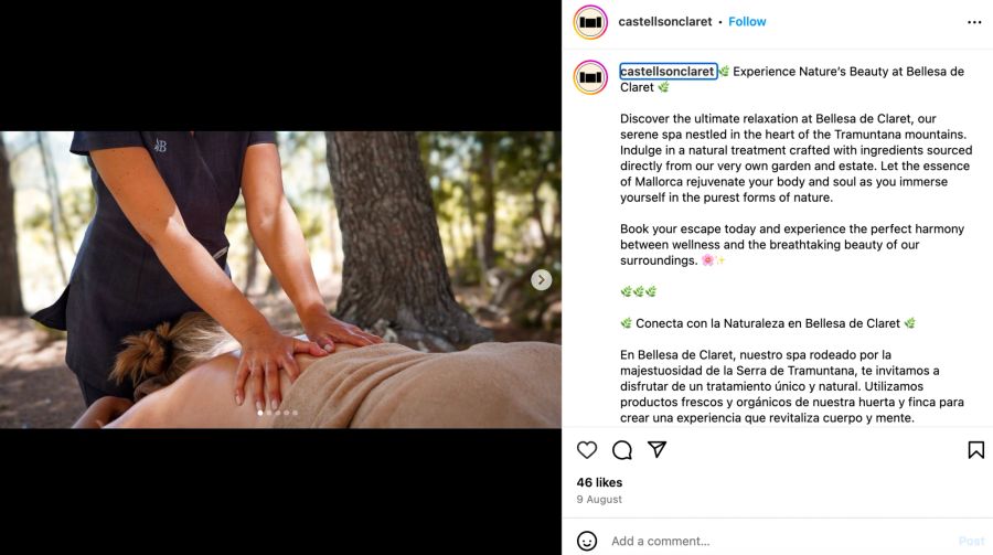 Instagram, Massage im Freien.