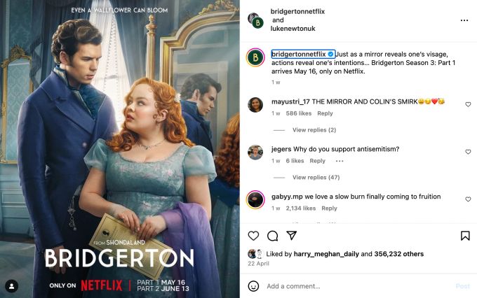 In der nächsten Staffel von Bridgerton geht es um die Beziehung zwischen Colin und Penelope. Filmposter Instagram Bridgerton