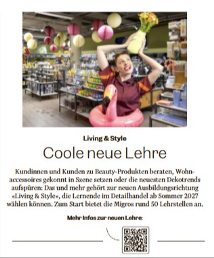 «Coole neue Lehre», preist der Grossverteiler im «Migros-Magazin» die Ausbildung an.