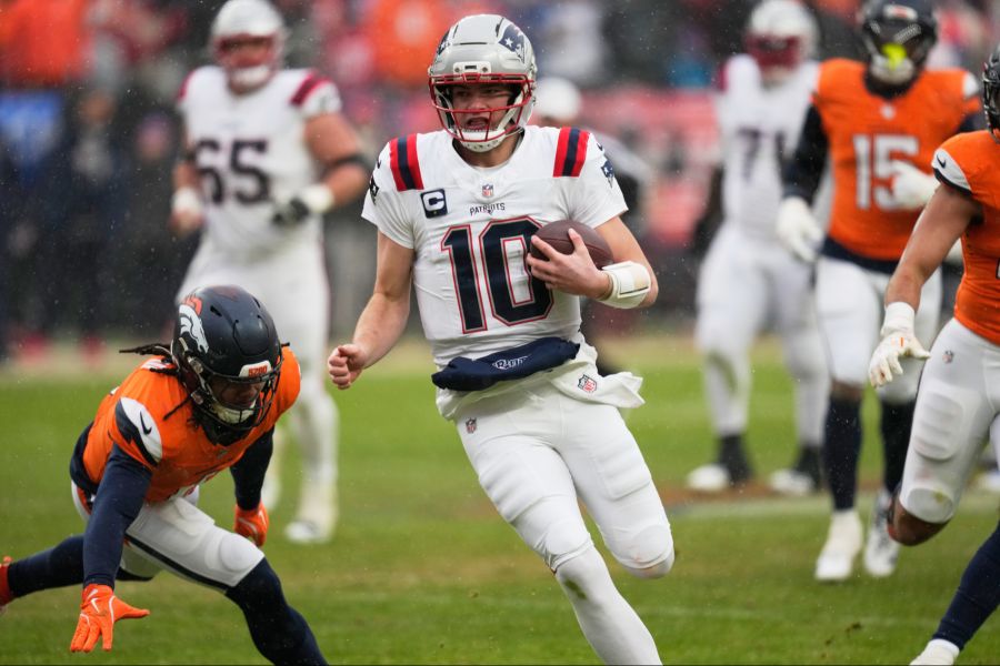 Patriots-Quarterback Drake Maye will den Triumph der Seahawks verhindern.