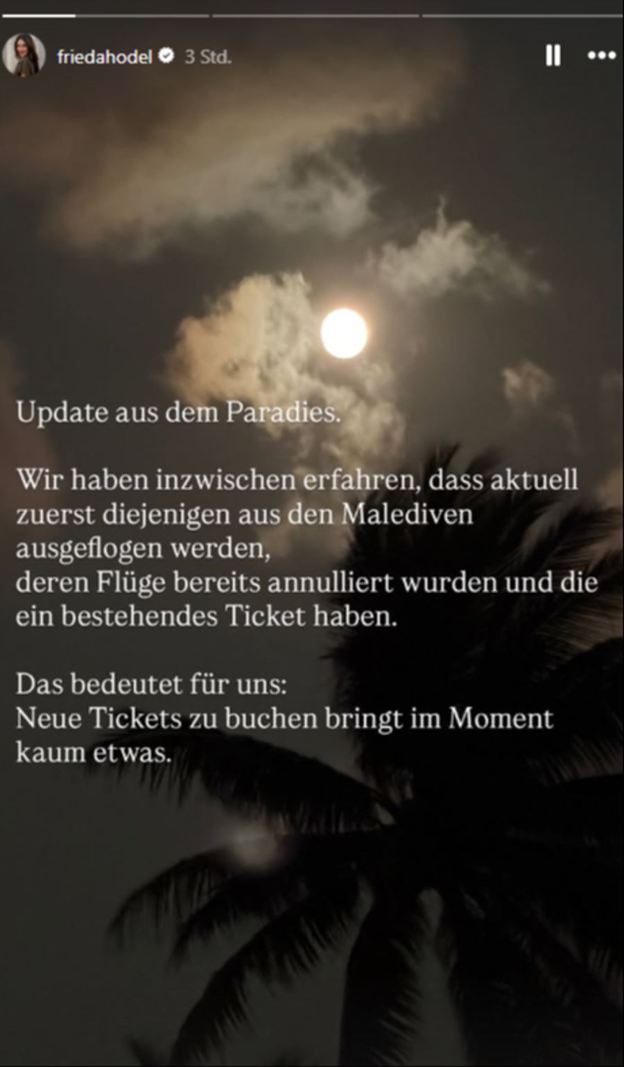 Frieda Hodel meldet sich am Mittwoch mit Neuigkeiten zur ungeplanten Ferienverlängerung.