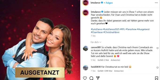 Osan Yaran und Christina Hänni müssen «Let's Dance» 2025 verlassen. let's dance 2025