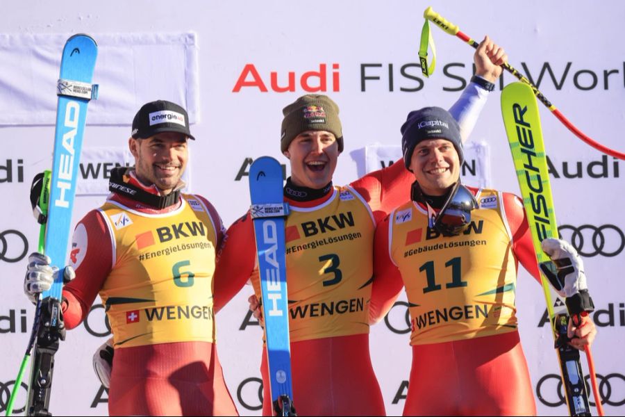 Beim Super-G in Wengen gewinnt Franjo von Allmen vor Vincent Kriechmayr und Stefan Rogentin.