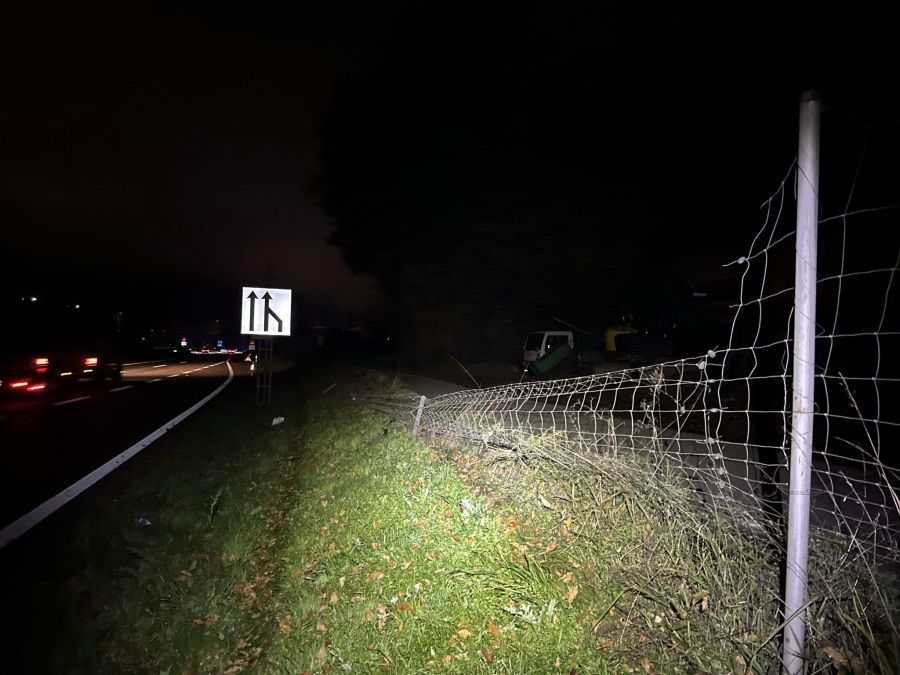 Der Autofahrer durchschlug einen Wildschutzzaun.