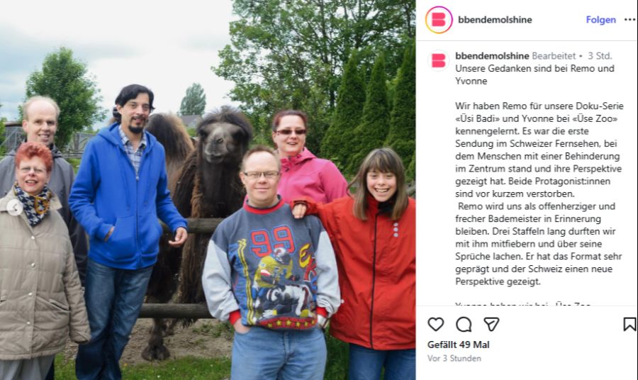 Die Fernsehproduktionsfirma hinter diversen SRF-Dok-Formaten informiert auf Instagram über den Tod von Remo und Yvonne.