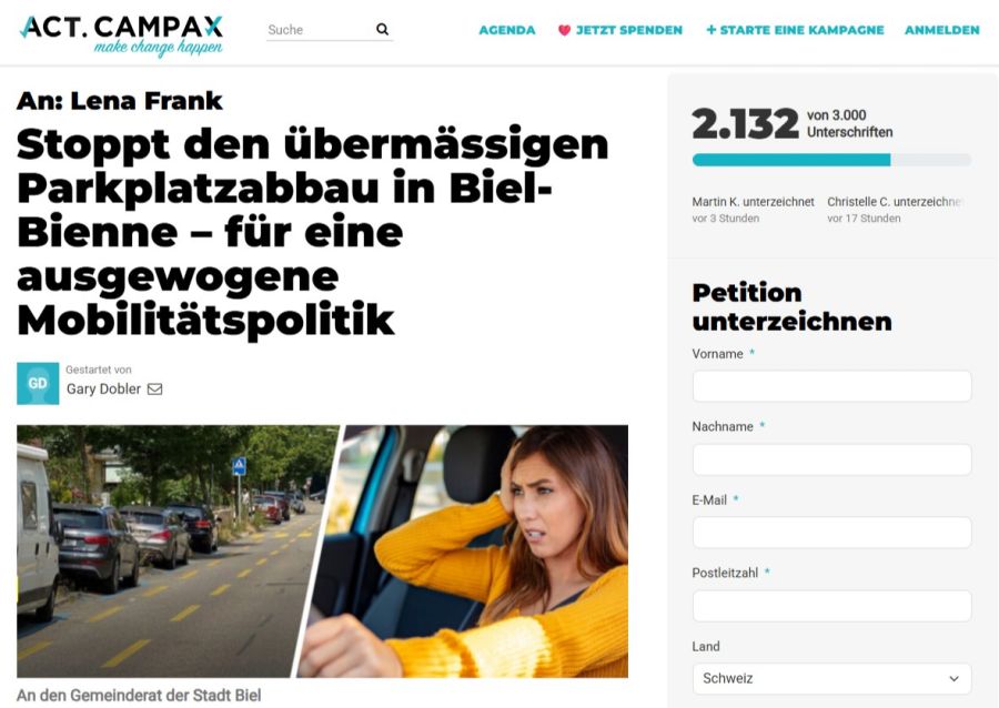 Petition Biel Parkplätze
