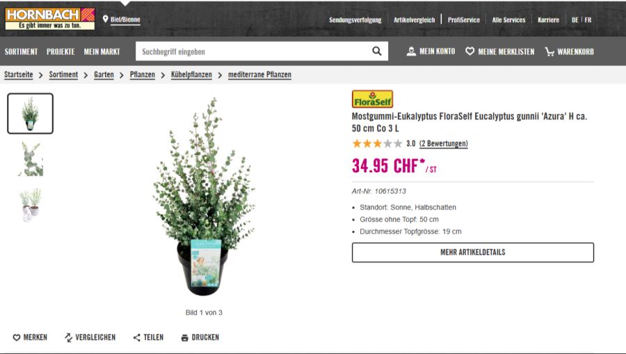 Mark Schweizer will die Hornbach-Pflanze im Onlineshop bewerten.