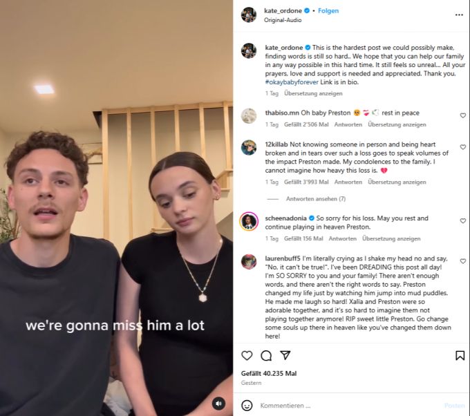 Die Schwester und der Schwager von Katelynn melden sich per Instagram an die Follower. Katelynn Ordone