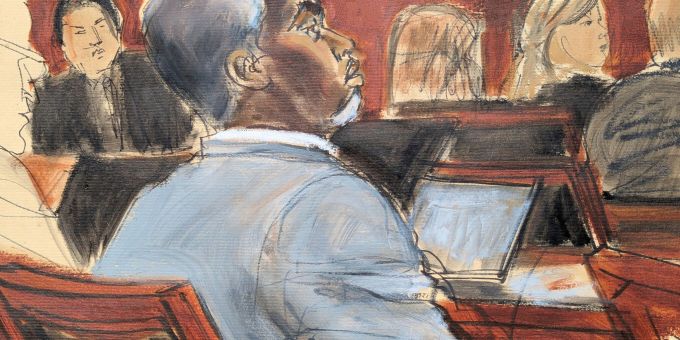Die Gerichtszeichnung zeigt Sean «Diddy» Combs, der den Eröffnungsplädoyers am ersten Verhandlungstag vor dem Bundesgericht in Manhattan zuhört. (Archivbild) Sean «Diddy» Combs