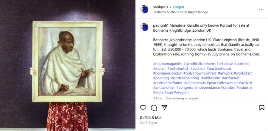 Ein seltenes Ölgemälde des indischen Pazifisten und Anführers der Unabhängigkeitsbewegung Mahatma Gandhi ist in London versteigert worden.